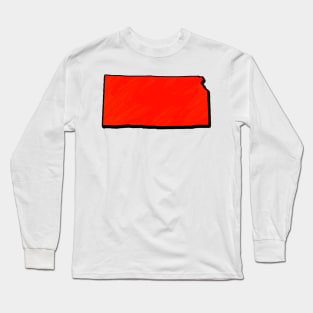 Bright Red Kansas Outline Long Sleeve T-Shirt